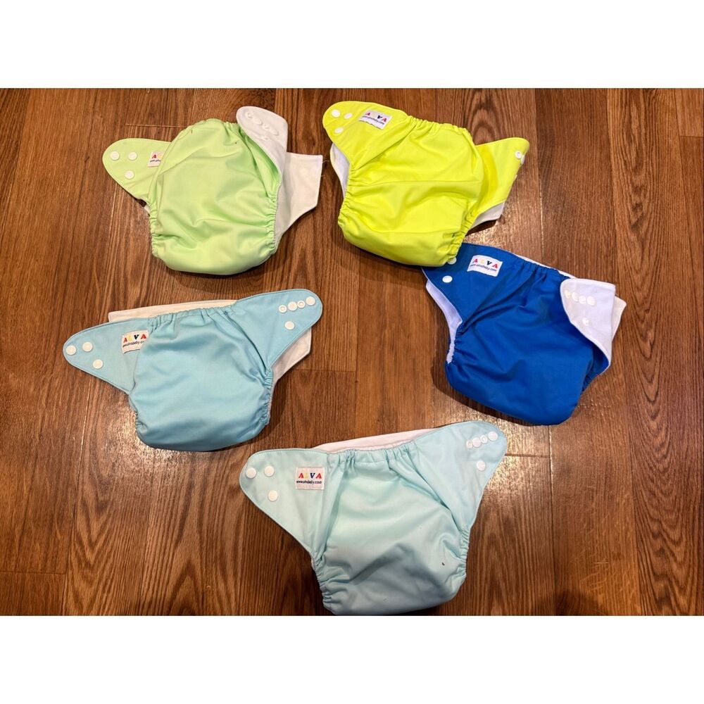 Lot of 5 Alva Baby Multicolor Reusable Pocket Cloth Diapers Adjustable One Size - Picture 2 of 4